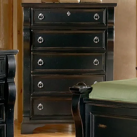 Traditional Five Drawer Chest with Felt-Lined Drawer